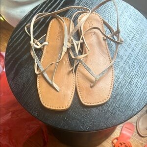 SCHUTZ Tan Minimalist Ankle Wrap Sandals